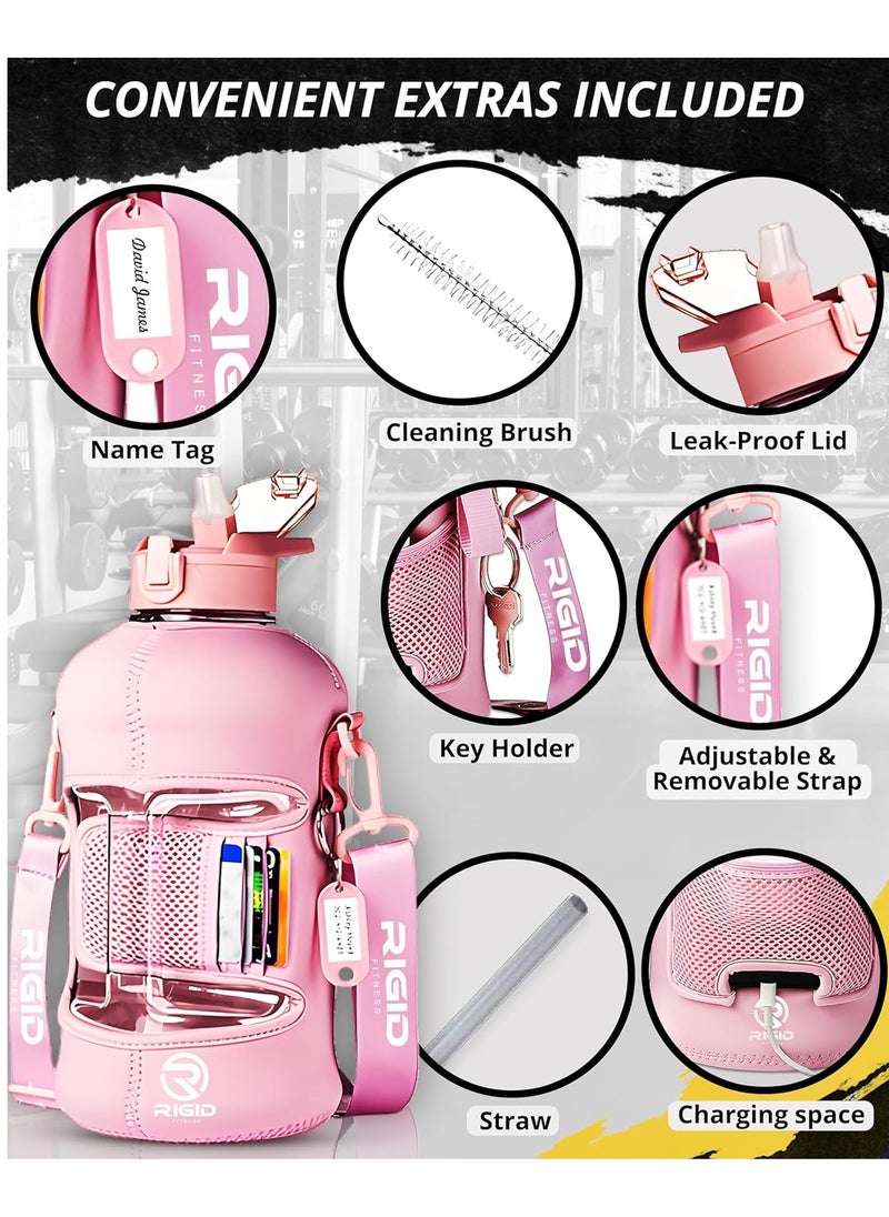 RIGID FITNESS Gym Bottle & Hydration Jug - Large Water Bottle with Straw, Storage Sleeve for Phone - BPA-Free & Healthy Sports Bottle for Workout, Hiking, and Daily Use - 2.2L/74oz (Pink) - pzsku/Z91066BEB792EE44A3369Z/45/_/1706707568/0f2d61d4-57c7-4666-963d-e193efdf530d