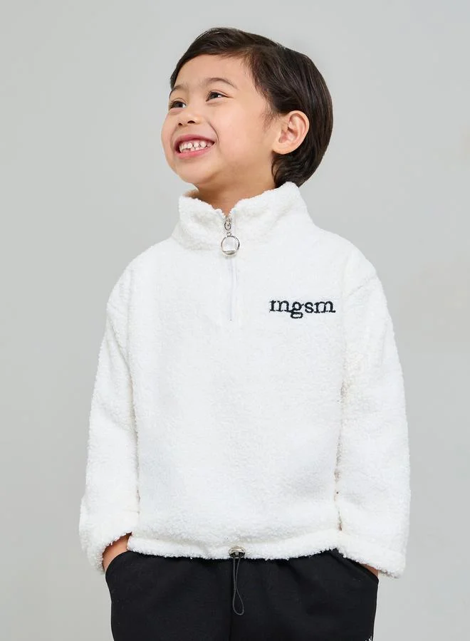 ستايلي Boys White Half Zip Fleece Sweatshirt