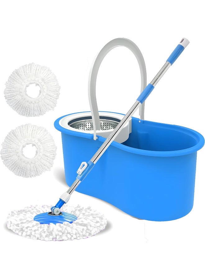 Mops for Floor Cleaning Stainless Steel Spin Mop and Bucket with,Hands Free Wringing, Telescopic Mop Handle, 360° Rotating Mop Head, Reusable Refills 45x26x23cm BLUE - Image 1