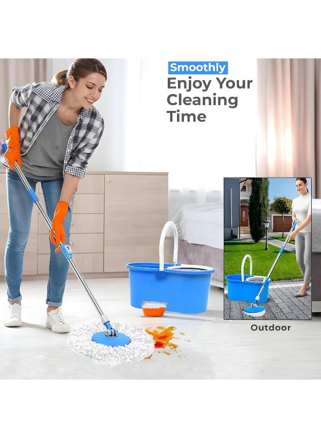 Mops for Floor Cleaning Stainless Steel Spin Mop and Bucket with,Hands Free Wringing, Telescopic Mop Handle, 360° Rotating Mop Head, Reusable Refills 45x26x23cm BLUE - Image 4