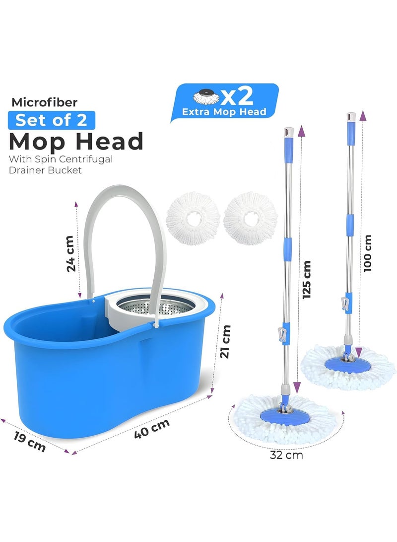 Mops for Floor Cleaning Stainless Steel Spin Mop and Bucket with,Hands Free Wringing, Telescopic Mop Handle, 360° Rotating Mop Head, Reusable Refills 45x26x23cm BLUE - Image 2