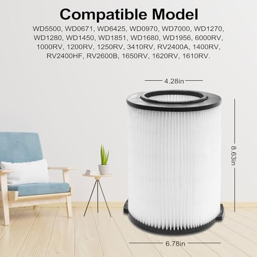 ANBOO 2-Pack VF4000 Replacement Filter for Rigid 72947 Standard Wet dry Vac 5 to 20 Gallon 6-9 Gal Husky Vacuum Compatible WD5500 WD0671 RV2400A RV2600B Vac - Image 2