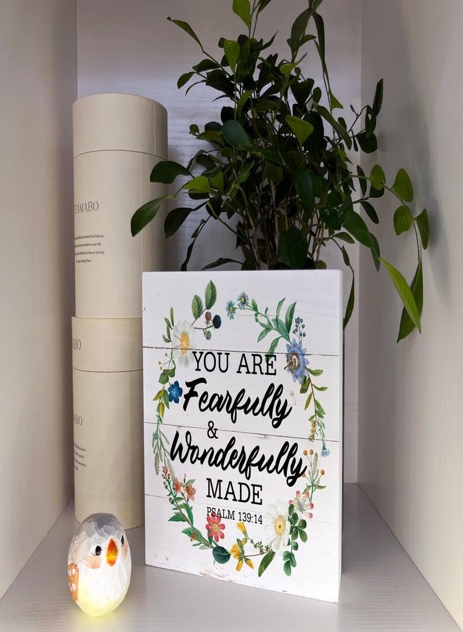 Razpah Christian Wood Signs, Bible Verse Psalm 139:14 - You are Fearfully & Wonderfully Made, Box Sign Decor Tabletop, Inspirational Wood Plaque, Wood Table Signs, Country Style Home Decor, Christian Gift - Image 4