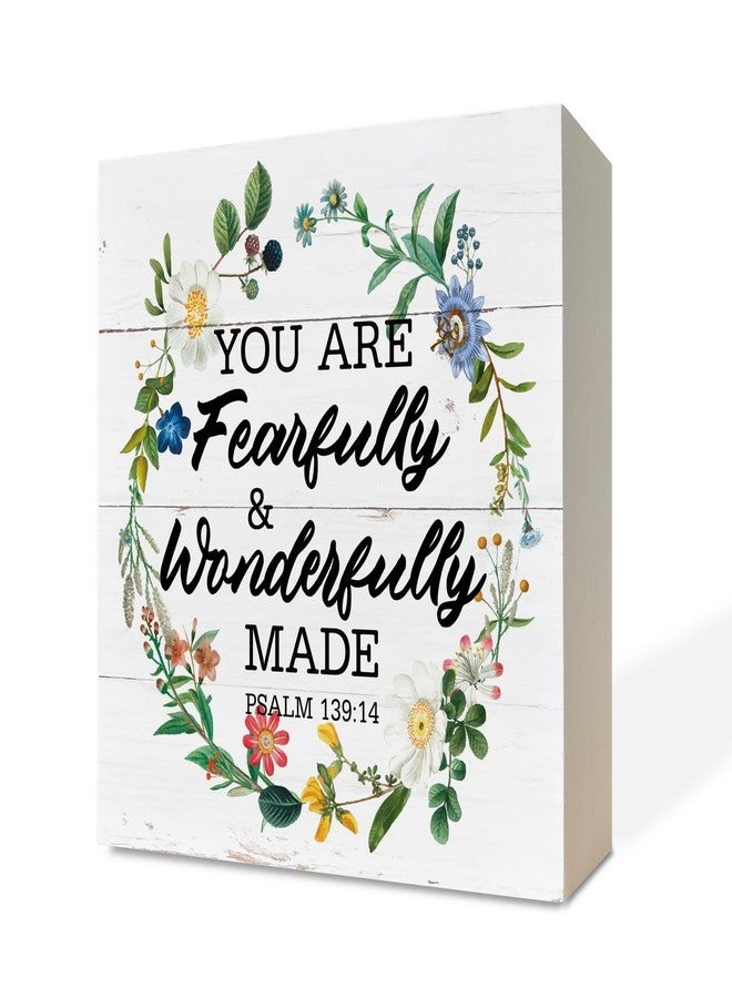 Razpah Christian Wood Signs, Bible Verse Psalm 139:14 - You are Fearfully & Wonderfully Made, Box Sign Decor Tabletop, Inspirational Wood Plaque, Wood Table Signs, Country Style Home Decor, Christian Gift - Image 1