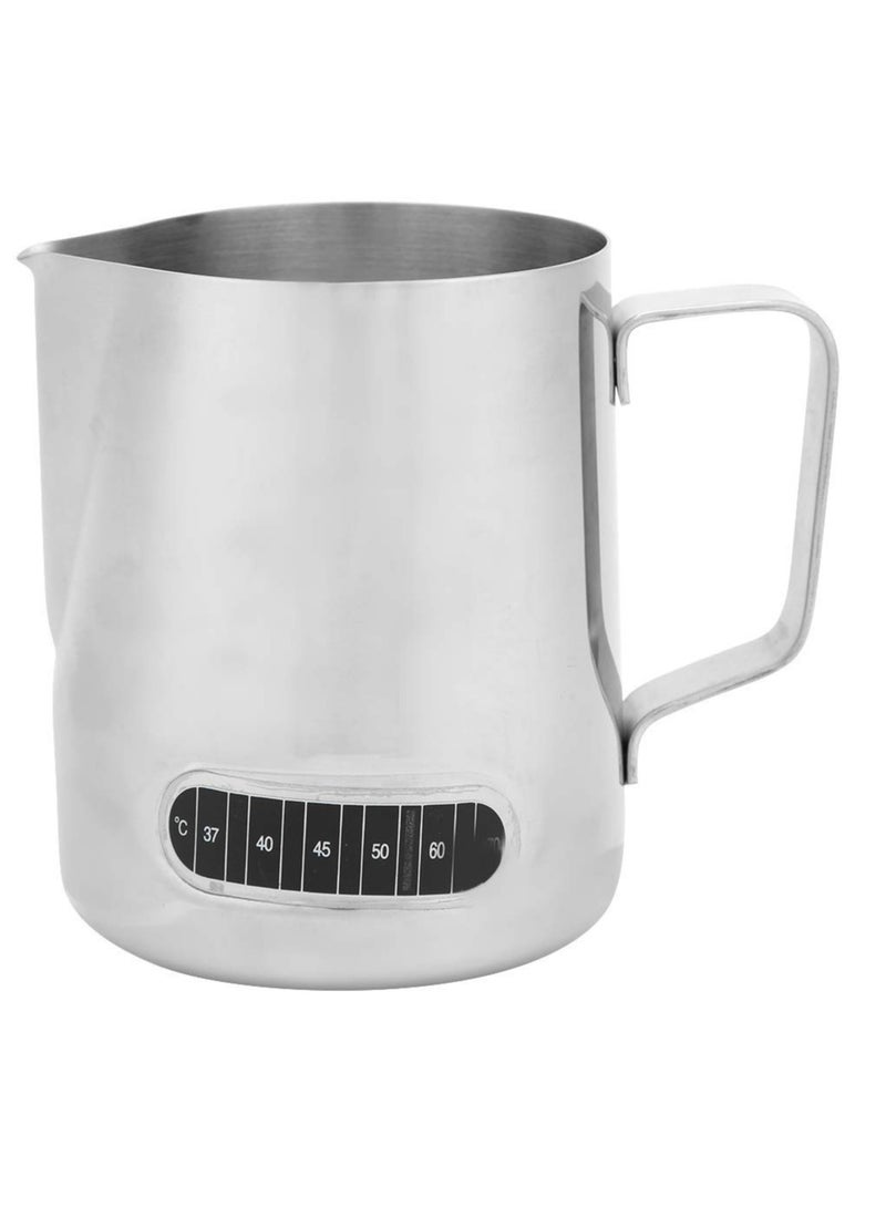 Excefore Stainless Steel Milk Frother Pitcher, 20oz Milk Frothing Pitcher With Thermometer, Stainless Steel Milk Jug Steaming Pitcher Milk Steamer Cup For Latte Art - Image 1