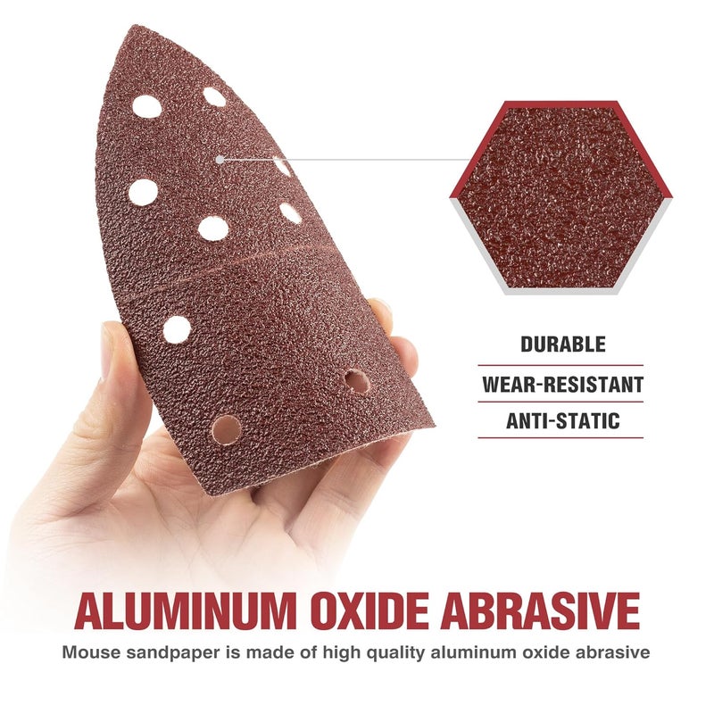 S SATC 50 PCS Mouse Sander Sandpaper 11 Holes 240 Grit Detail Sander Sandpaper Palm Sander Paper Hook and Loop Sander Pads Triangular Sanding Sheets - Image 3
