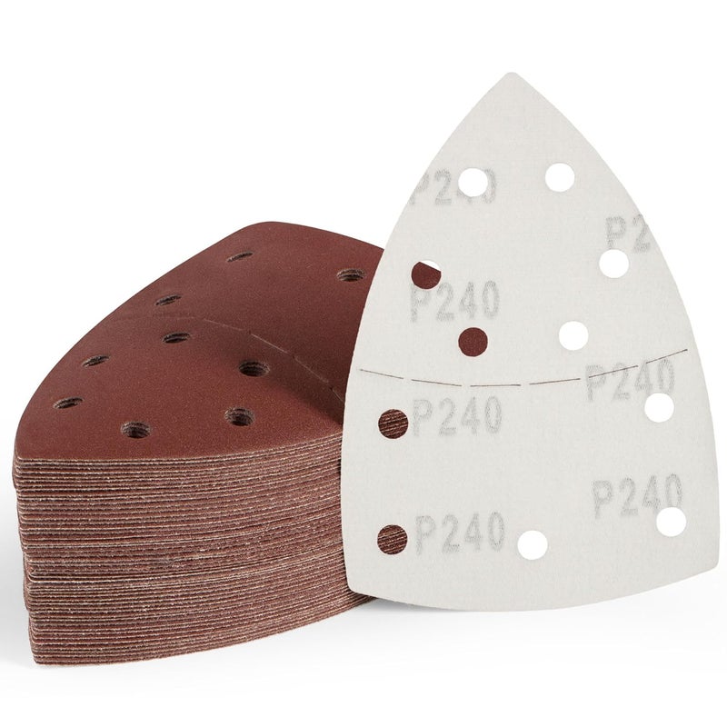 S SATC 50 PCS Mouse Sander Sandpaper 11 Holes 240 Grit Detail Sander Sandpaper Palm Sander Paper Hook and Loop Sander Pads Triangular Sanding Sheets - Image 1