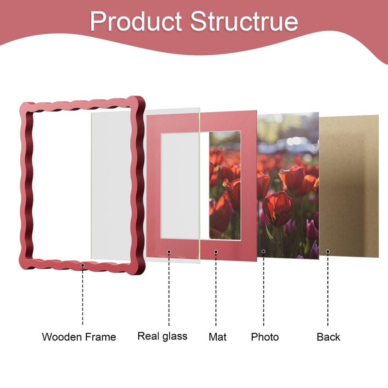 ثكرلوف إطار صور THKRLOF مقاس 10x10 بوصة مع حافة داخلية لإطار صور مقاس 8x8 بوصة، إطار خشبي ذو حواف مموجة وزجاج حقيقي، مناسب لوضعه على الطاولة أو تعليقه على الحائط، لون أحمر، عبوة واحدة - Image 5