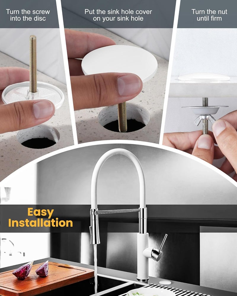 ALEASHA Kitchen Sink Hole Cover, Faucet Hole Cover for Kitchen Sink, Tap Hole Plate Stopper Cover Blanking Brass Metal Plug, Bright White - Image 5