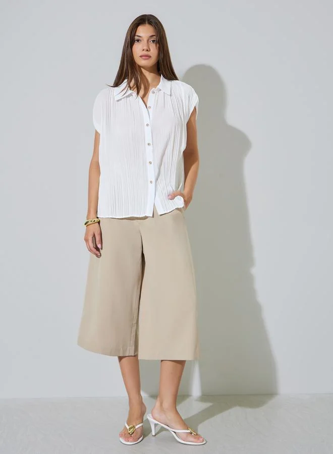 ستايلي White Textured Short Sleeve Shirt