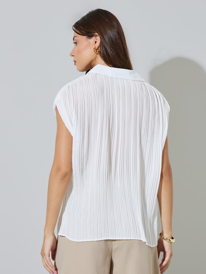 Styli White Textured Short Sleeve Shirt - Image 4