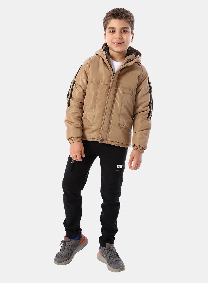 Andora Long Sleeves Hooded Neck Boys' Puffer Jacket - Beige - Image 5