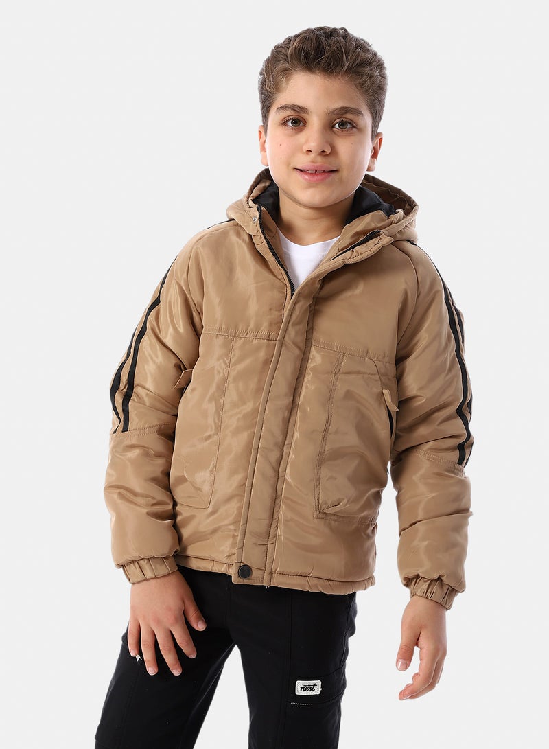 Andora Long Sleeves Hooded Neck Boys' Puffer Jacket - Beige - Image 1