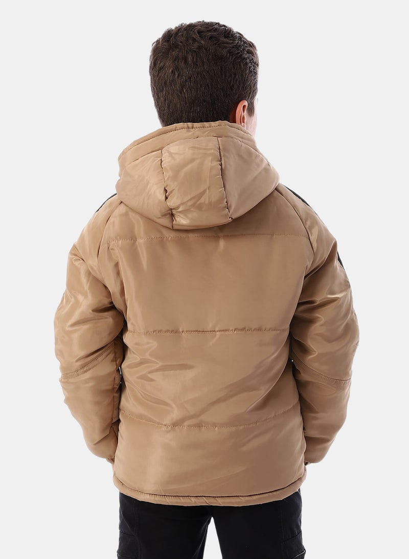 Andora Long Sleeves Hooded Neck Boys' Puffer Jacket - Beige - Image 3