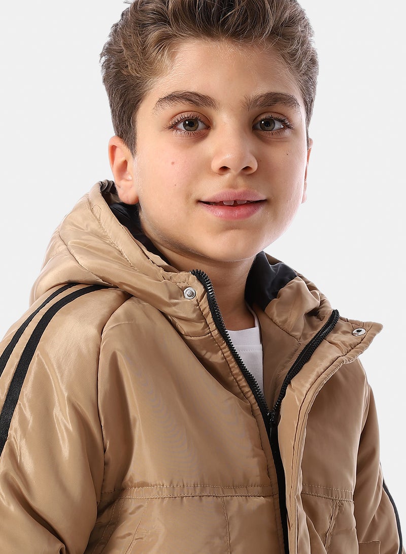 Andora Long Sleeves Hooded Neck Boys' Puffer Jacket - Beige - Image 4