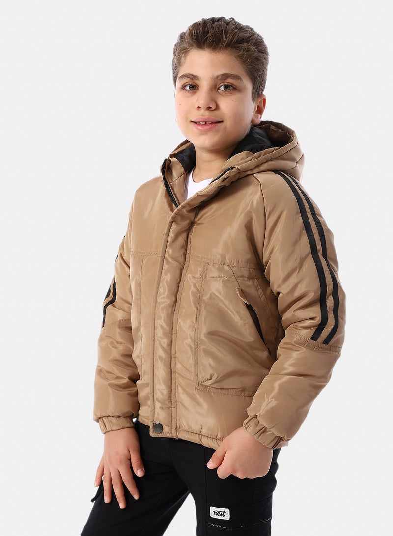 Andora Long Sleeves Hooded Neck Boys' Puffer Jacket - Beige - Image 2