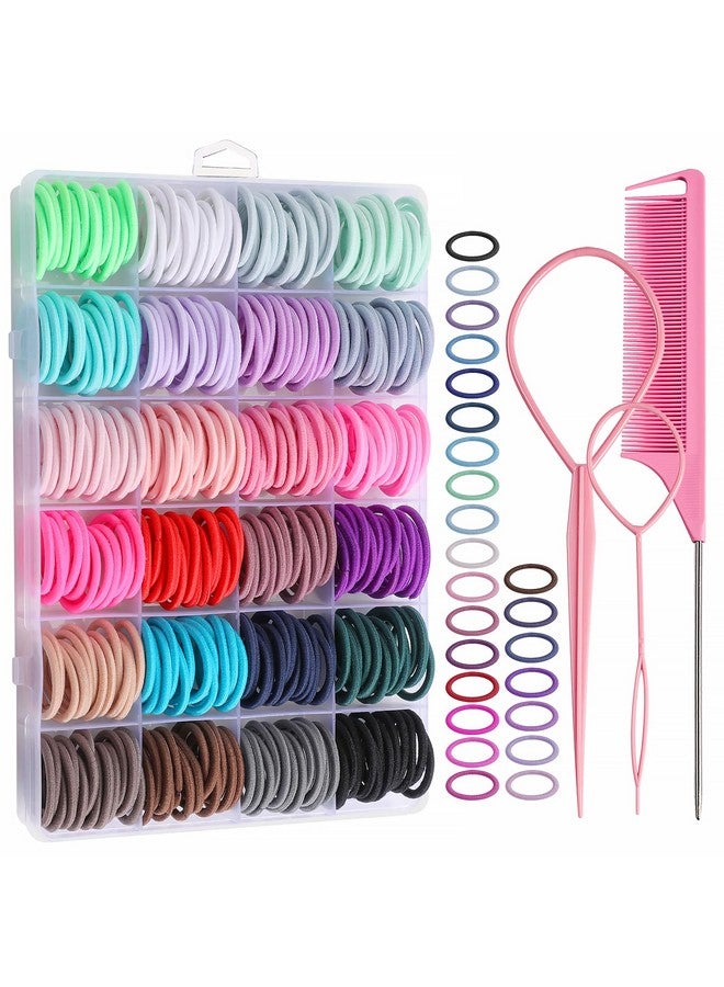 Seiolieliou 360PCS Hair Accessory Set: Elastic Ponytail Holders, Clear Organizer Box, Rat Tail Comb, 24 Colors for Kids, Toddlers, and Girls - Image 1