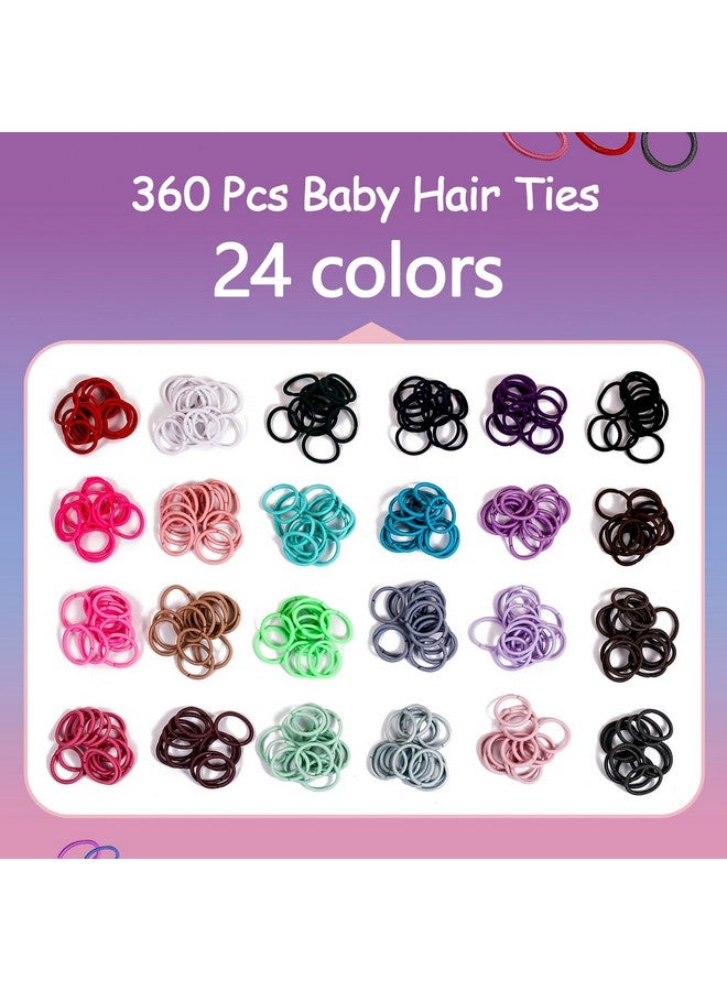 Seiolieliou 360PCS Hair Accessory Set: Elastic Ponytail Holders, Clear Organizer Box, Rat Tail Comb, 24 Colors for Kids, Toddlers, and Girls - Image 3