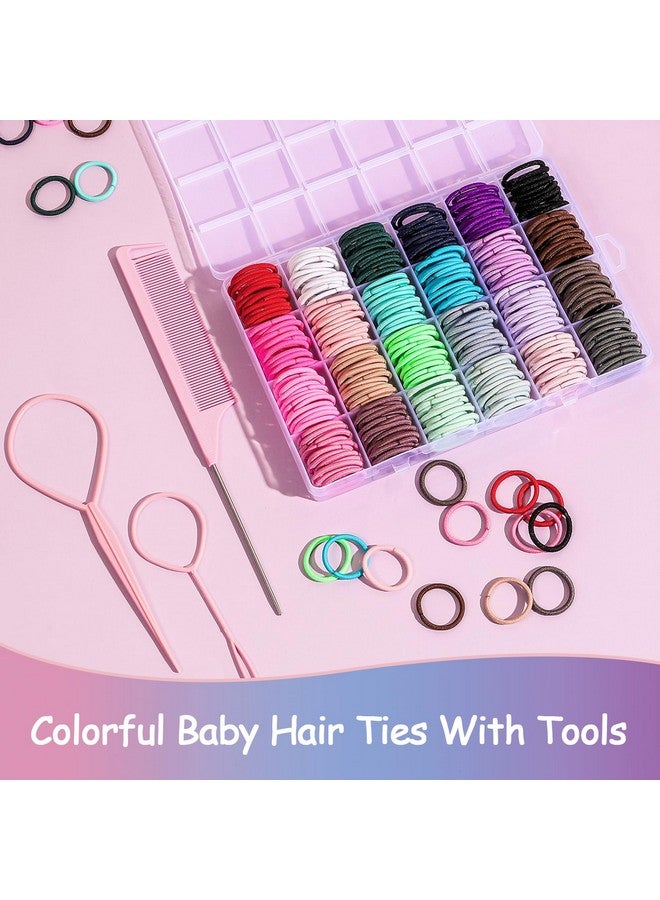 Seiolieliou 360PCS Hair Accessory Set: Elastic Ponytail Holders, Clear Organizer Box, Rat Tail Comb, 24 Colors for Kids, Toddlers, and Girls - Image 4
