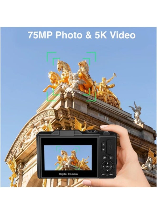 ماكرايستورم الكاميرا الرقمية ، 5K نقطة وإطلاق النار الكاميرات الرقمية مع بطاقة SD 128GB ، كاميرا رقمية 75MP للتصوير الفوتوغرافي والفيديو ، كاميرا Vlogging مع شاشة Flip 3 ' ، كاميرات Zoom الرقمية 18X الرقمية للأطفال الأولاد البنات - Image 5