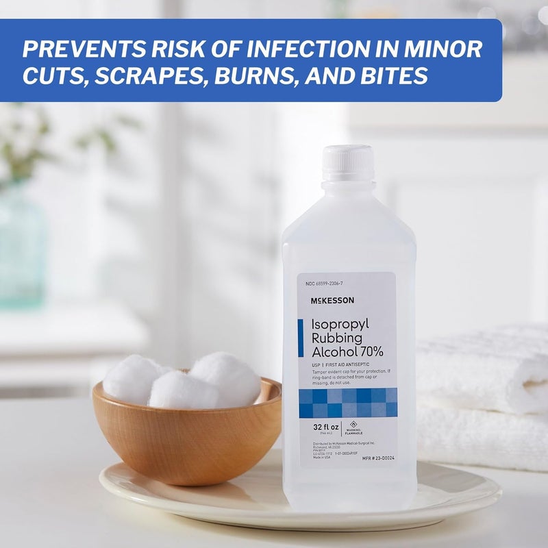 McKesson Isopropyl Rubbing Alcohol 70% [1 Count] USP First Aid Antiseptic, 32 oz - Image 4