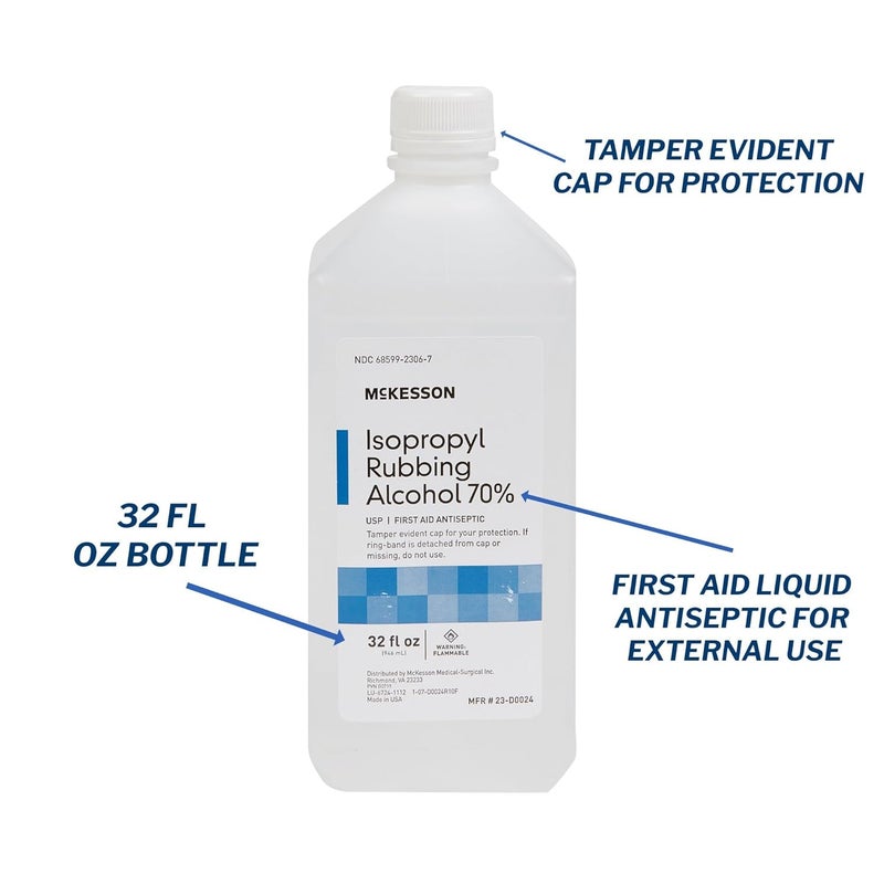 McKesson Isopropyl Rubbing Alcohol 70% [1 Count] USP First Aid Antiseptic, 32 oz - Image 3