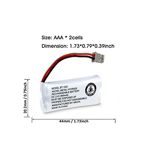Kruta BT-1021 BBTG0798001 Compatible with Uniden BT-1021 BT1021 BT-1008 BT-1016 BT-1025 2.4V 800mAh Cordless Handset Phone Rechargeable Replacement Battery - Image 3