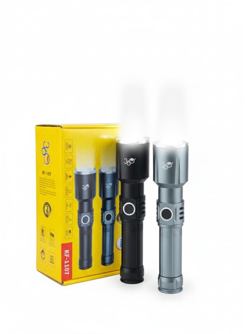 KF-1107 High Lumen LED Torch Kit - 360 Degree Adjustable Focus Flashlight Tactical Zoom LED Flashlight 3000 mah Battery 20W Power LED 3 Operational Modes Pack of 2 - Image 1