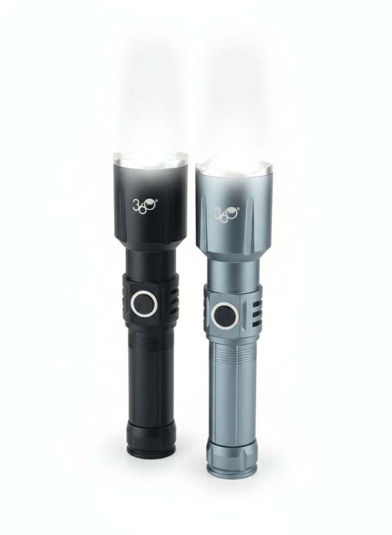 KF-1107 High Lumen LED Torch Kit - 360 Degree Adjustable Focus Flashlight Tactical Zoom LED Flashlight 3000 mah Battery 20W Power LED 3 Operational Modes Pack of 2 - Image 2