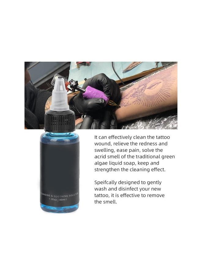 silvercnc - 2 pieces 40 Ml tattoo cleaning solution, swelling relief tattoo cleaning liquid soap accessories, blue soap with 200 Ml empty foam bottle set, for tattoo area cleaning effectively - Image 1