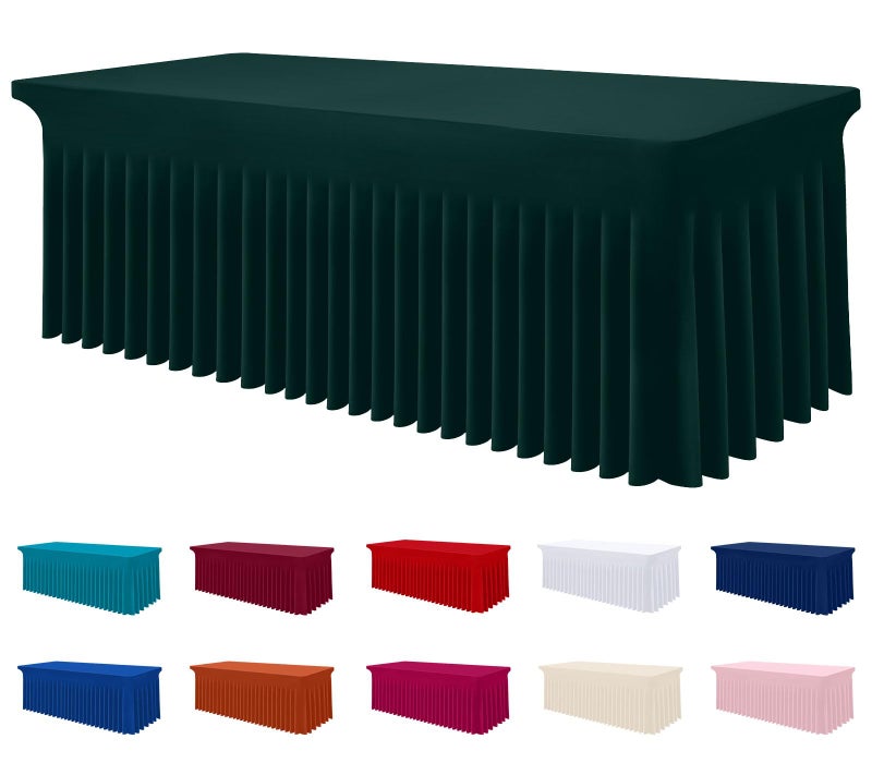 smiry مفرش طاولة سميري سباندكس، مفرش طاولة مطاطي مناسب للطاولات المستطيلة بطول 6 أقدام، غطاء طاولة مقاوم للماء وقابل للغسل للاستخدام الخارجي، وحفلات الزفاف، والمآدب، والحفلات (أخضر غامق، 72 طول × 30 عرض × 30 ارتفاع بوصة) - Image 1