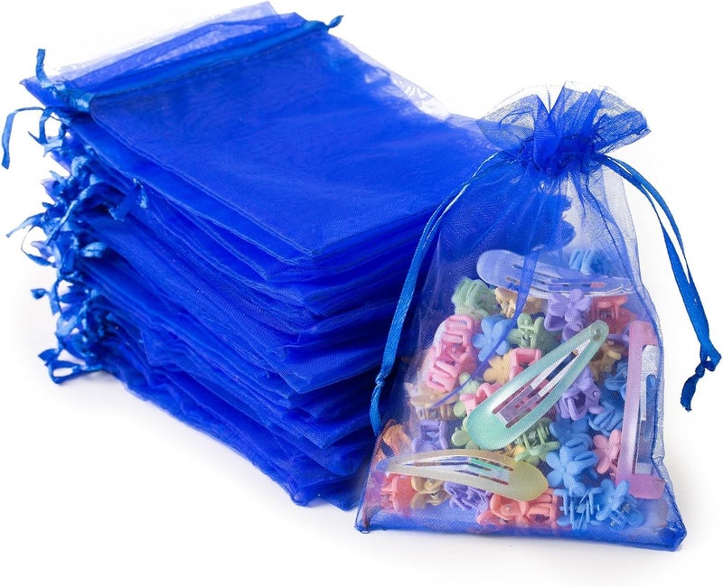 brown leaf 8X6 inches Pack Of 30 PC's Sheer Drawstring Organza Gift Bags Jewelry Pouches Potli Bags for Christmas Cosmetics Jewelry Wedding Party Baby Shower Return Gifting Favor Bags (Blue) - Image 1