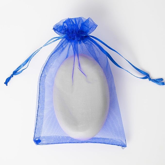 brown leaf 8X6 inches Pack Of 30 PC's Sheer Drawstring Organza Gift Bags Jewelry Pouches Potli Bags for Christmas Cosmetics Jewelry Wedding Party Baby Shower Return Gifting Favor Bags (Blue) - Image 2