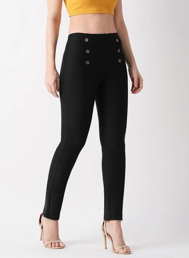جلو باص بنطال تريقنز أسود بقصة ضيقة وخصر مسطح للعمل