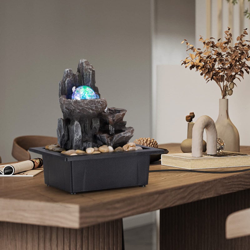 AMOOTEK Tabletop Fountain Rotating Ball Rock Waterfall Fountain Office Tabletop Fountains for Home Office Decor Includes Many Natural River Rocks Decorated with Colorful Lights and Rolling Ball - Image 5