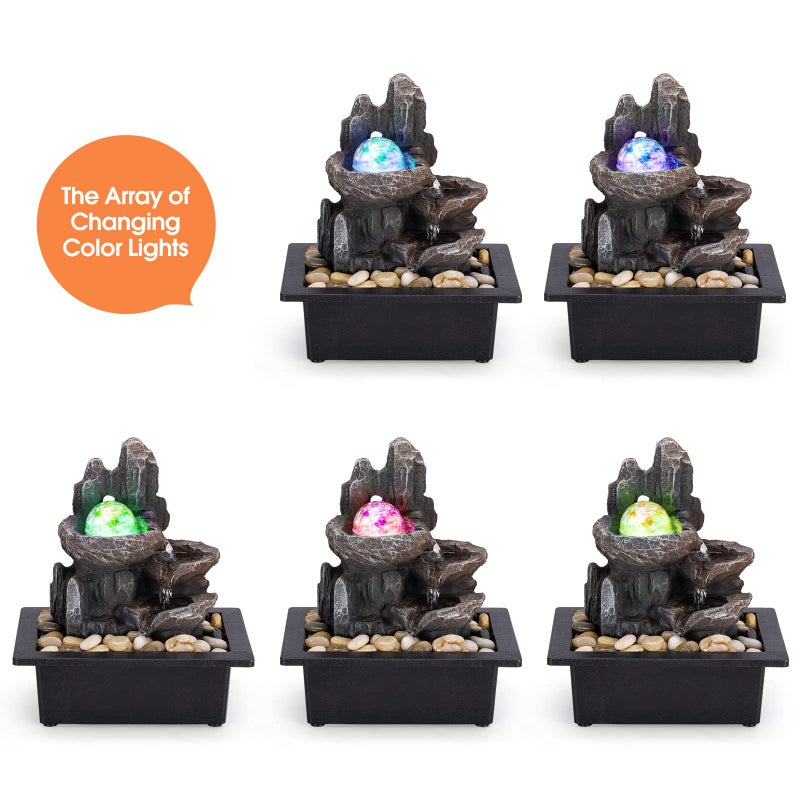 AMOOTEK Tabletop Fountain Rotating Ball Rock Waterfall Fountain Office Tabletop Fountains for Home Office Decor Includes Many Natural River Rocks Decorated with Colorful Lights and Rolling Ball - Image 2