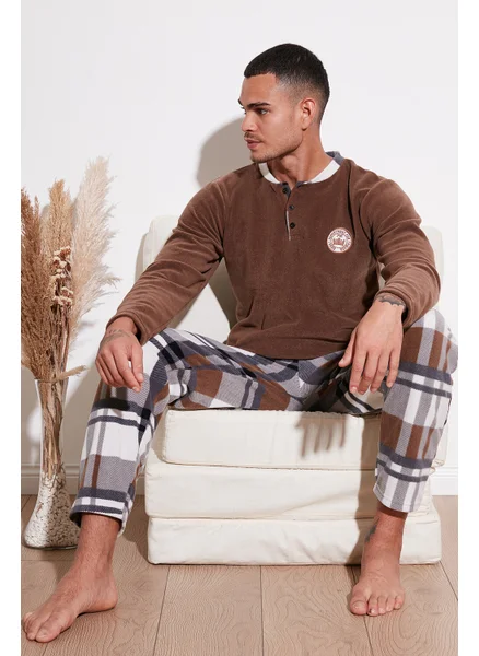 Buratti Regular Fit Crew Neck Winter Soft Textured Fleece Pajama Set Men's Pajama Set 6096100