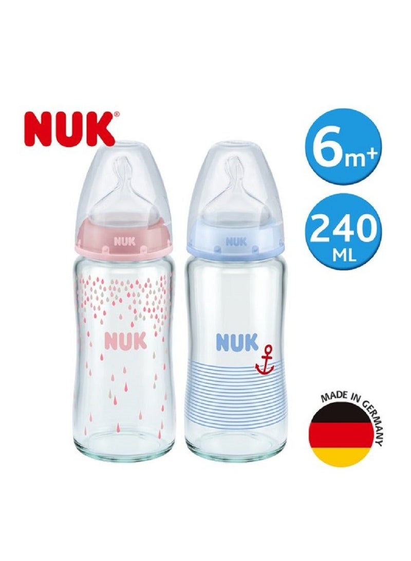 NUK wide -caliber color glass bottle 240ml 6m+ Pack of 2 - Image 1