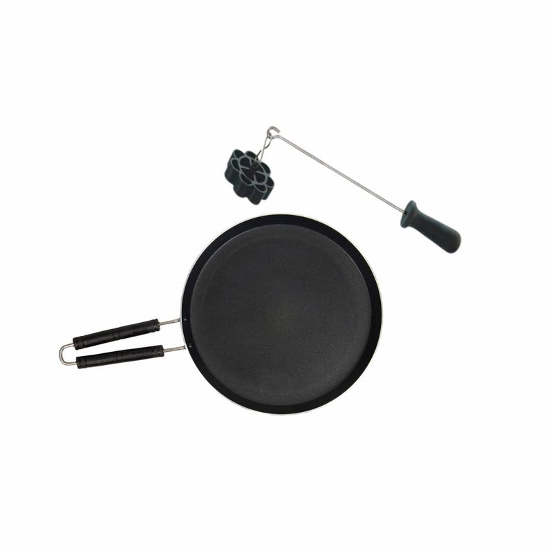FLORA AND CO Non Induction Base Aluminium Non Stick 3mm Width Flat Tawa Cookware with Achu Murukku Rose Cookie Maker Mould Free Home Ware - Image 1