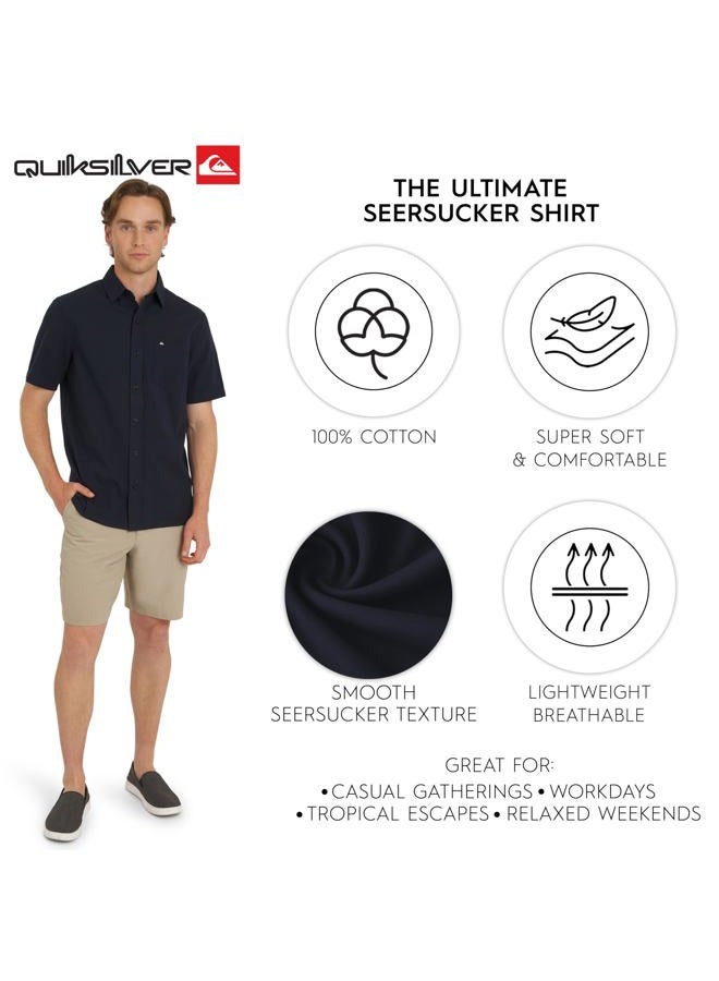 QUIKSILVER Men's Premium Cotton Short Sleeve Button Down Seersucker Shirt, Eclipse, M - Image 3