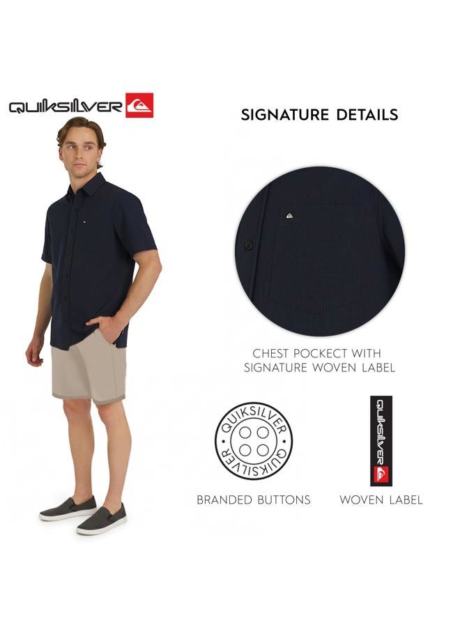 QUIKSILVER Men's Premium Cotton Short Sleeve Button Down Seersucker Shirt, Eclipse, M - Image 5