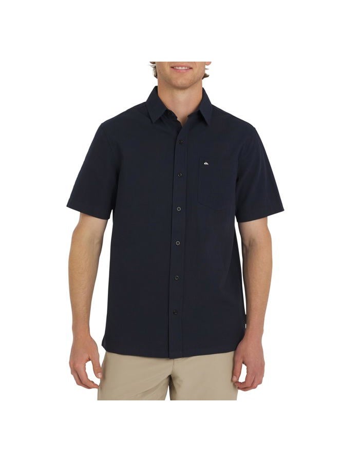 QUIKSILVER Men's Premium Cotton Short Sleeve Button Down Seersucker Shirt, Eclipse, M - Image 1