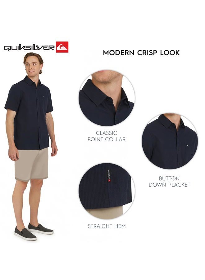 QUIKSILVER Men's Premium Cotton Short Sleeve Button Down Seersucker Shirt, Eclipse, M - Image 4