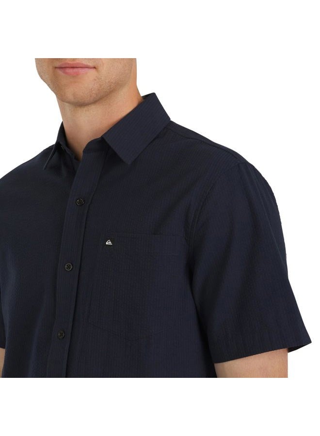 QUIKSILVER Men's Premium Cotton Short Sleeve Button Down Seersucker Shirt, Eclipse, M - Image 2
