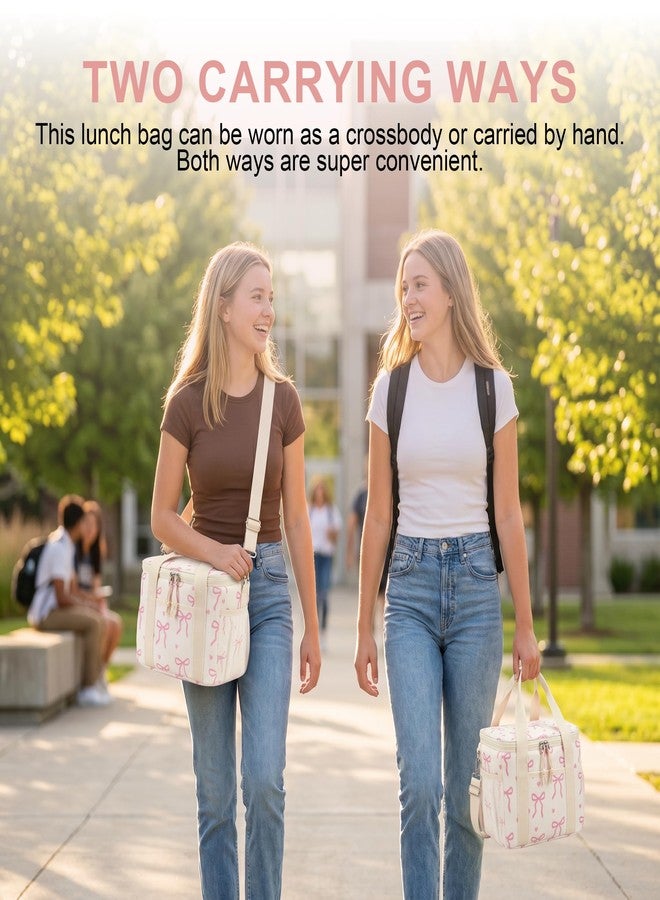 LOIDOU Lunch Box for Women Men Insulated Corduroy Lunch Bag Cooler Leakproof Reusable Adult Lunchbox Adjustable Strap lunch tote for Work Office Beach Picnic (Beige Bow) - Image 4