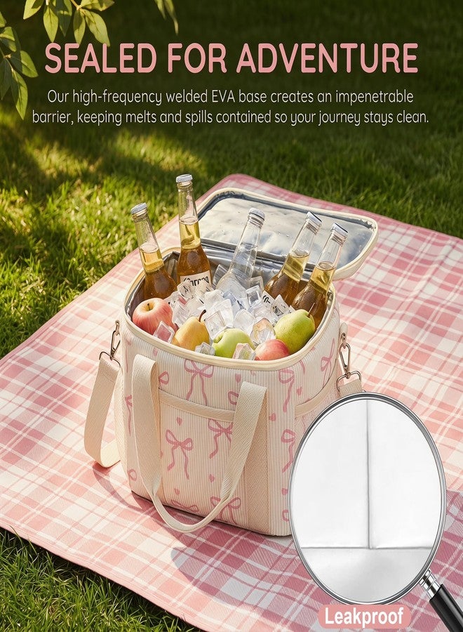 LOIDOU Lunch Box for Women Men Insulated Corduroy Lunch Bag Cooler Leakproof Reusable Adult Lunchbox Adjustable Strap lunch tote for Work Office Beach Picnic (Beige Bow) - Image 3