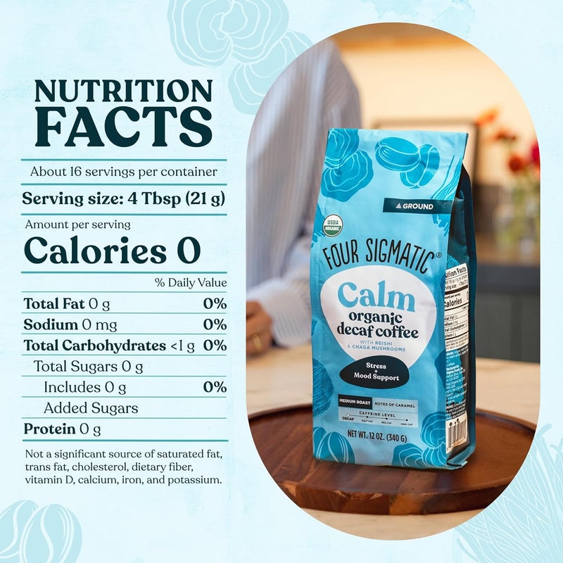 Four Sigmatic Calm Organic Decaf Ground Coffee with Reishi & Chaga - 12oz Bag - Image 2