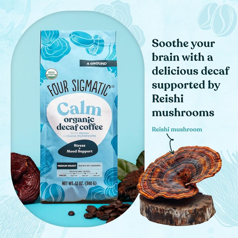 Four Sigmatic Calm Organic Decaf Ground Coffee with Reishi & Chaga - 12oz Bag - Image 4
