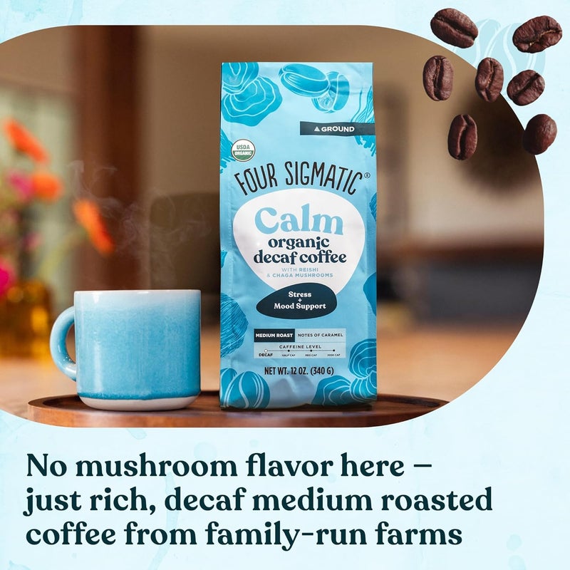 Four Sigmatic Calm Organic Decaf Ground Coffee with Reishi & Chaga - 12oz Bag - Image 5