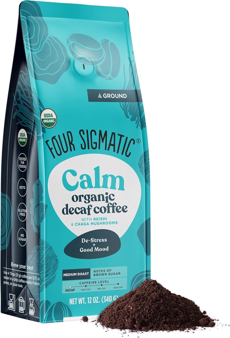 Four Sigmatic Calm Organic Decaf Ground Coffee with Reishi & Chaga - 12oz Bag - Image 1